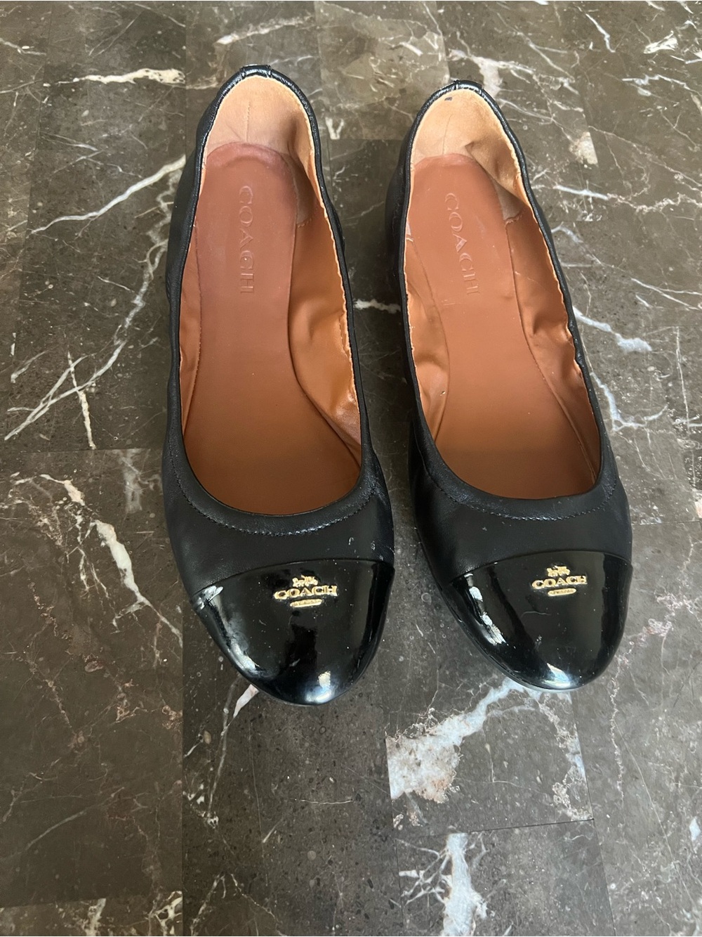 Coach Black Patent Cap-Toe Ballet Flats